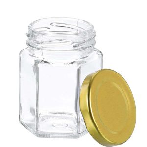 10-Pack 2.7oz Hexagon Glass Honey Jars with Gold Lids